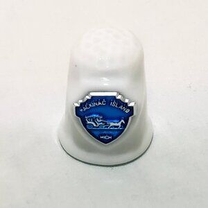 Mackinac Island Michigan State Thimble Souvenir Metal Vintage 1" Porcelain